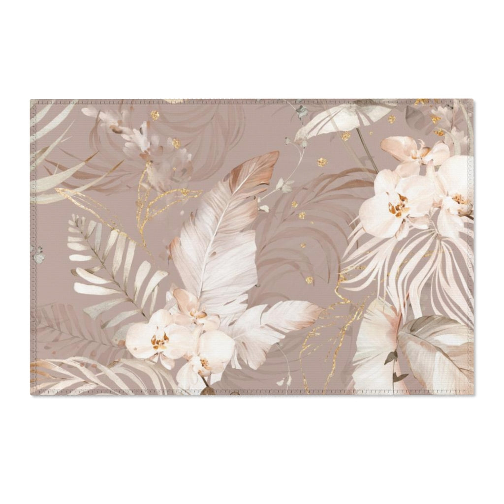 Floral Boho Area Rug | Beige Tropical Orchids