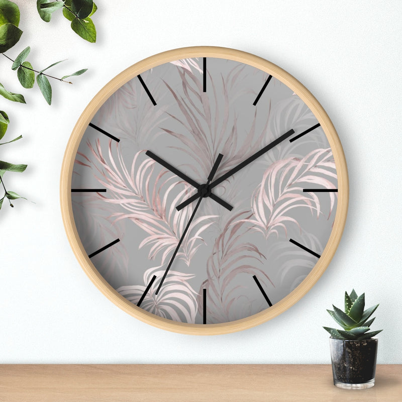 Floral 10" Wood Wall Clock | Gray Pink Leaves