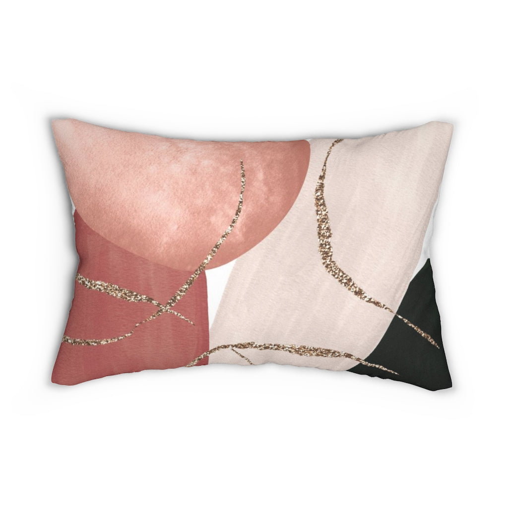 Abstract Boho Lumbar Pillow | Blush Pink Beige Gold