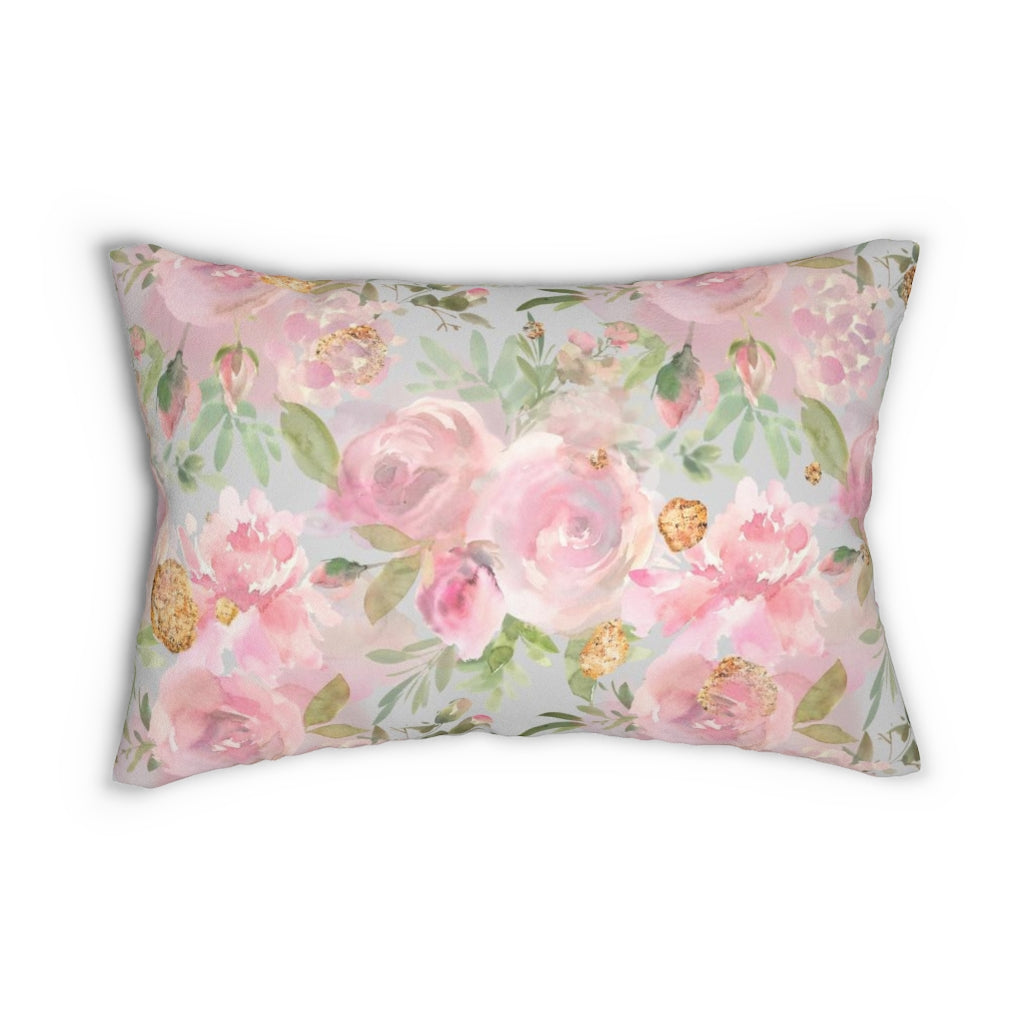 Floral Boho Lumbar Pillow | Pastel Pink Beige Roses