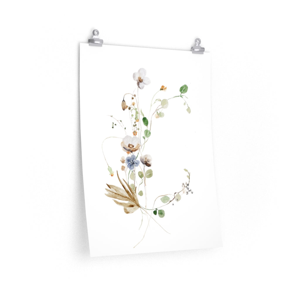 Wild Floral Art Print | green beige white