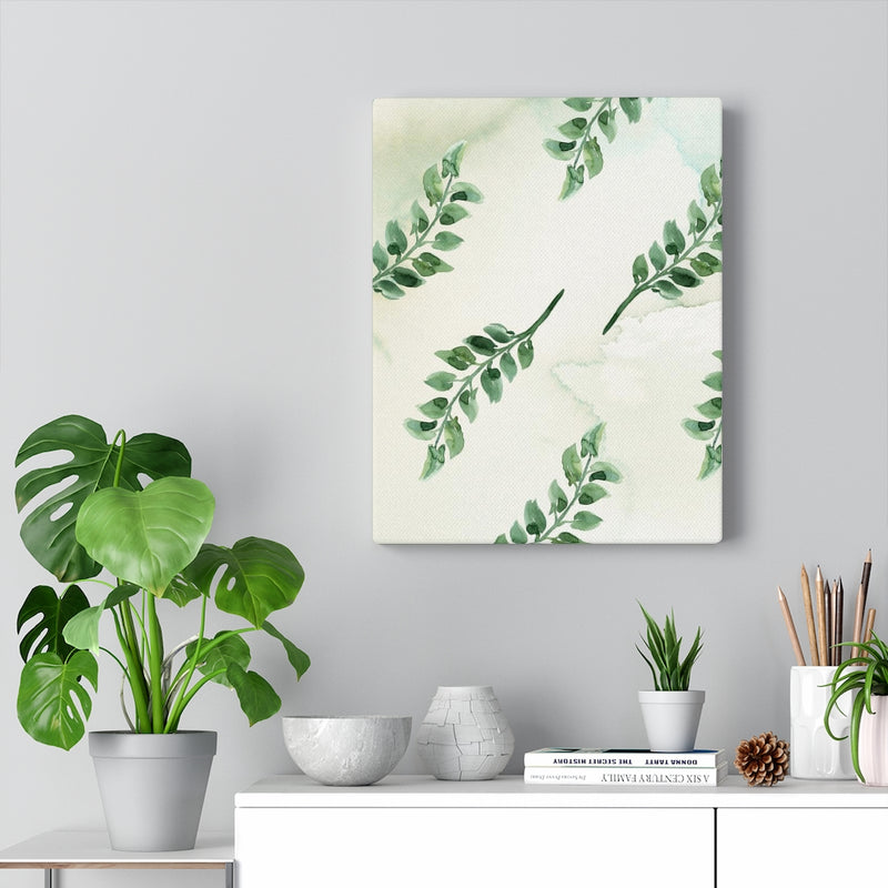 FLORAL WALL CANVAS ART | White Green Leaves