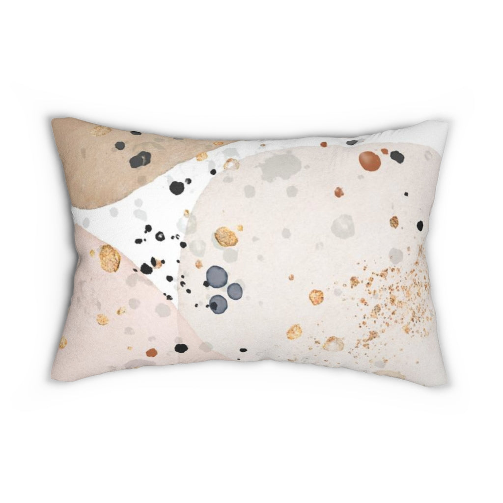 Abstract Boho Lumbar Pillow | Beige Navy Blue White