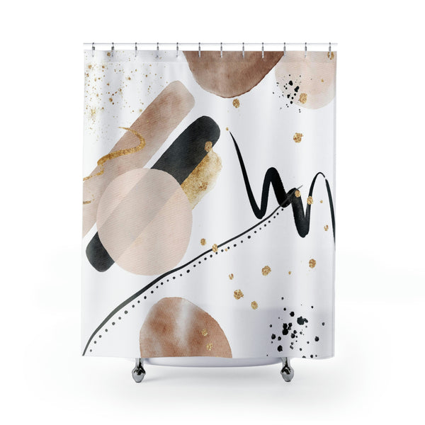 Boho Shower Curtain | Abstract White Beige Balck