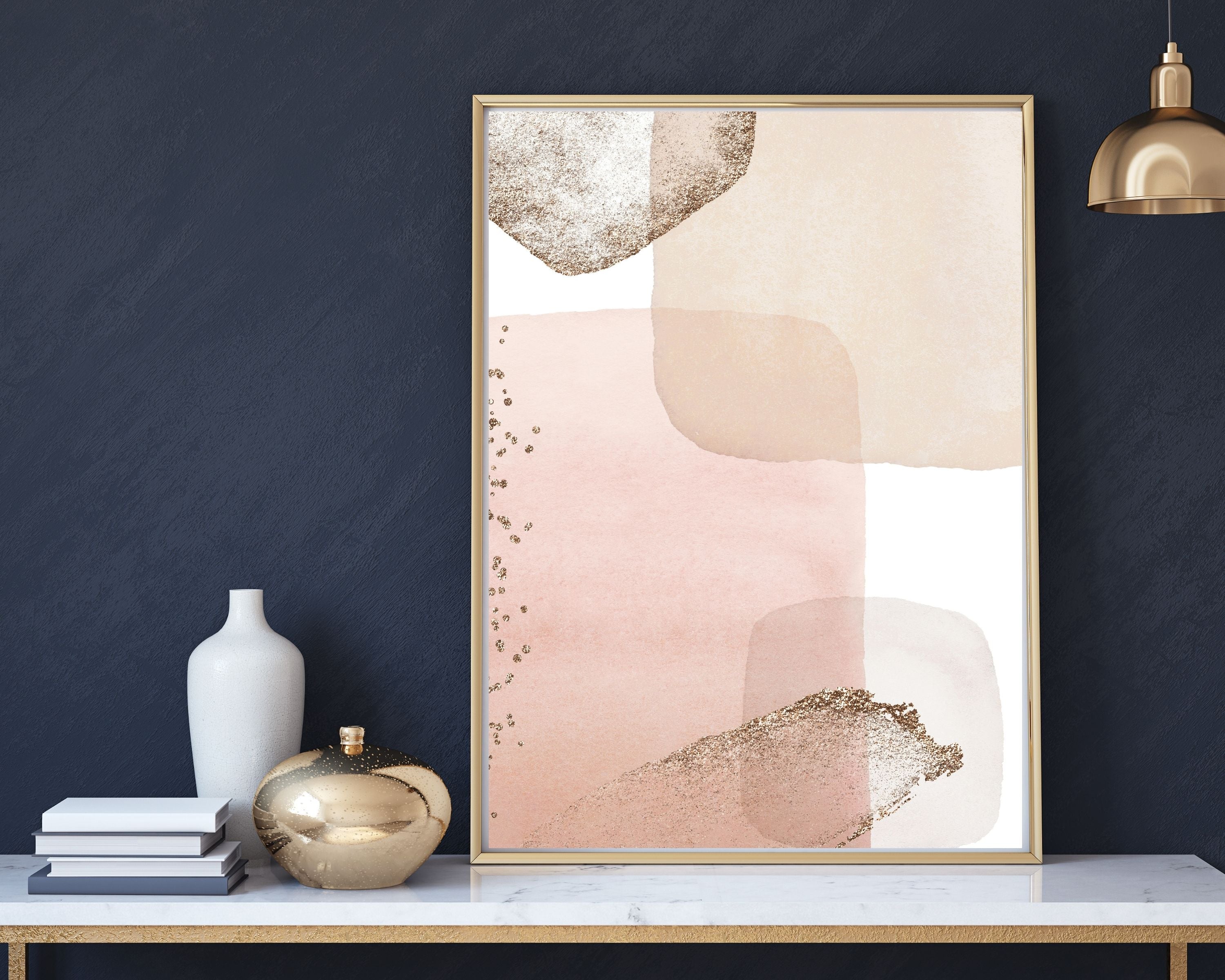 Abstract Boho Art Prints | Rose Gold Beige Cream