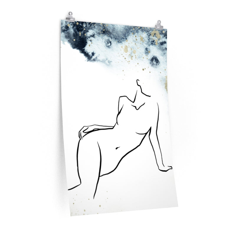 Female Art | White Art Print | Navy Ombre Poster