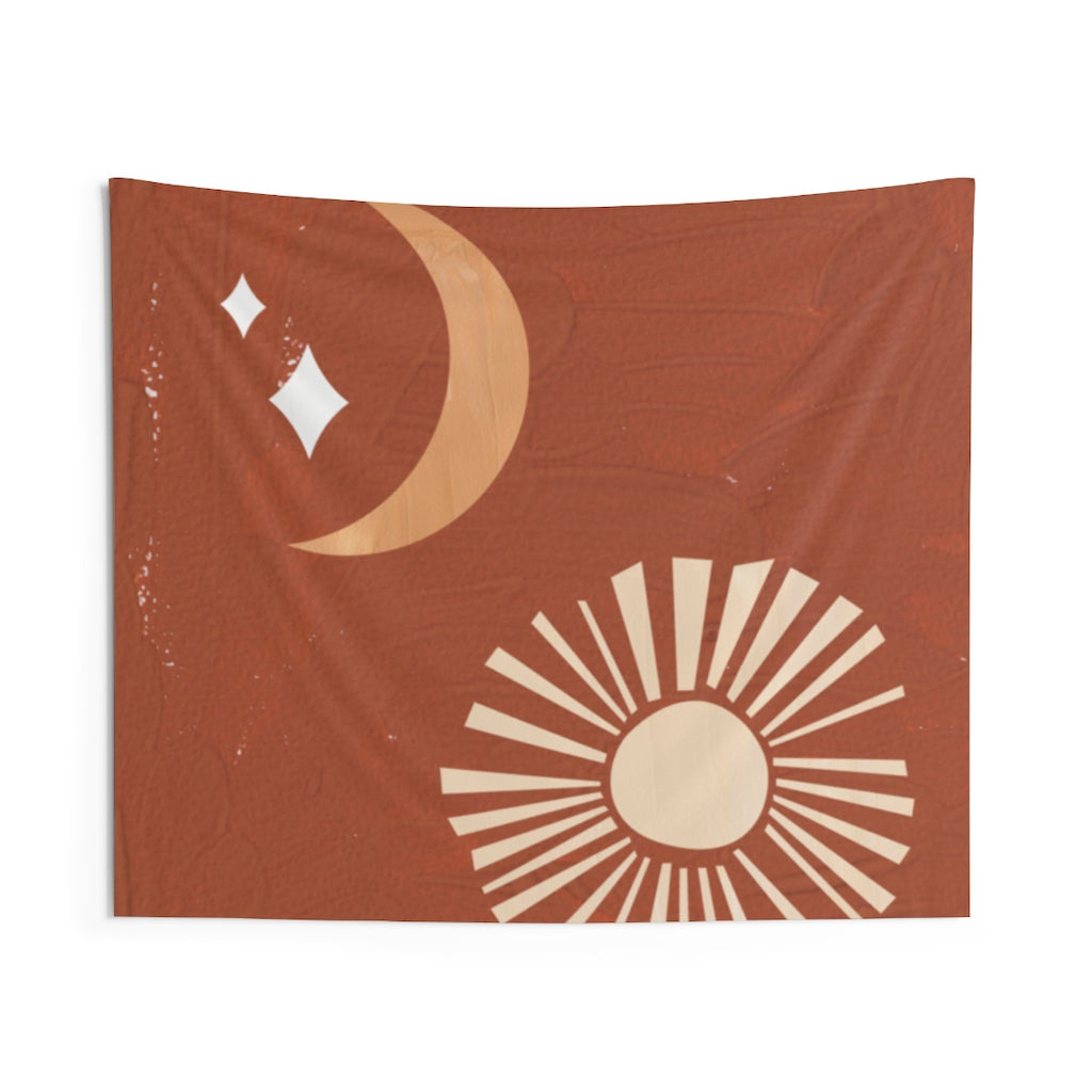 Abstract Tapestry | Moon Stars Terracotta Beige