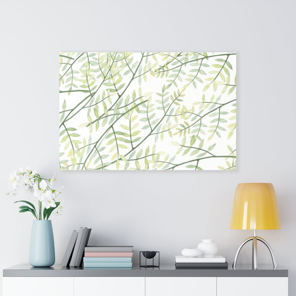 FLORAL WALL CANVAS ART | White Green Yellow Leaves