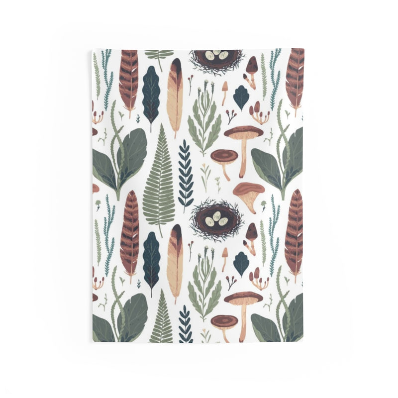 Floral Tapestry | White Green Brown Mushrooms