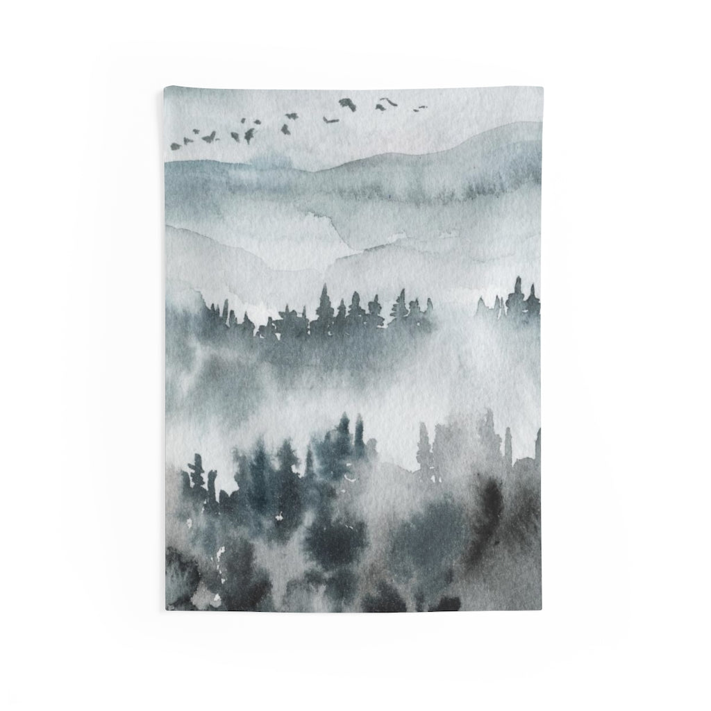 Landscape Tapestry | Grey Indigo Blue Woodlands