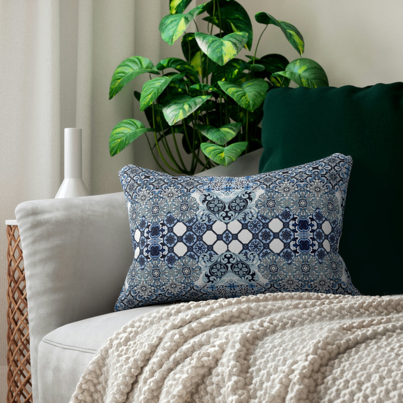 Moroccan Lumbar Pillow | Blue White Mediterranean