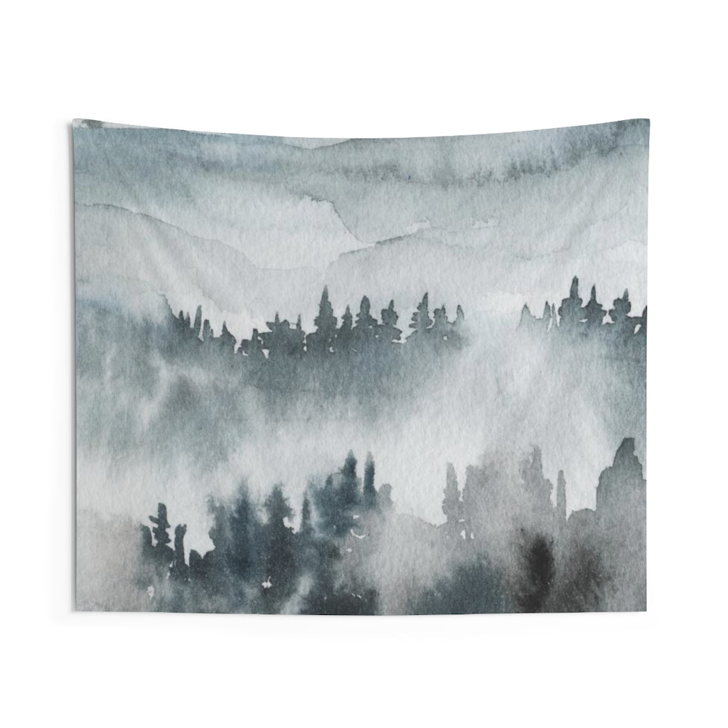 Landscape Tapestry | Grey Indigo Blue Woodlands