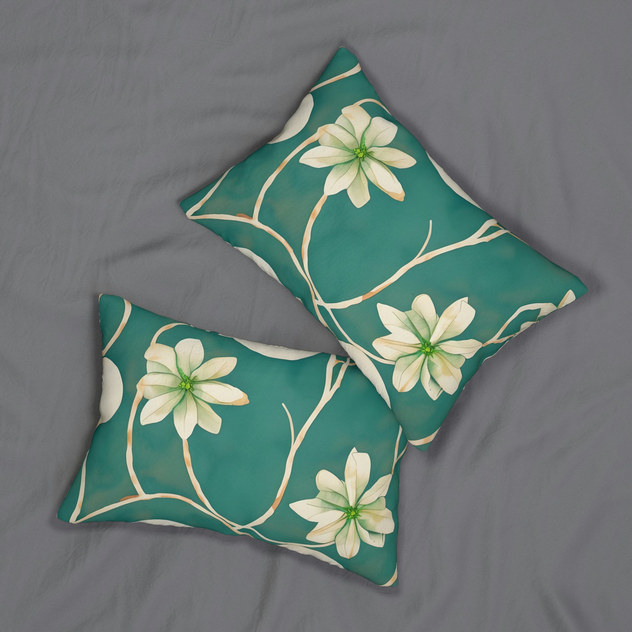 Tropical Lumbar Pillow | Teal Cream Floral