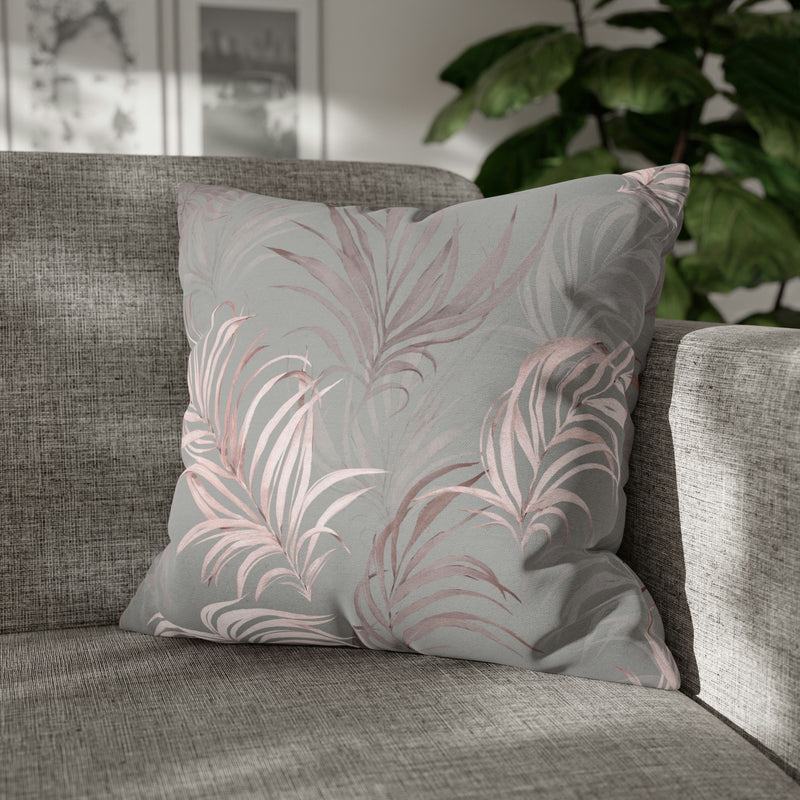 Floral Pillow Cover | Gray Blush Pink Wild Palm Leaves