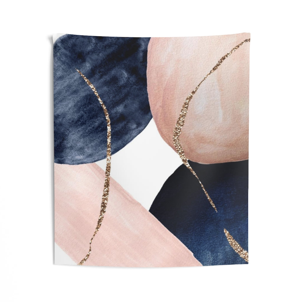 Abstract Tapestry | Navy Blue Beige White Gold