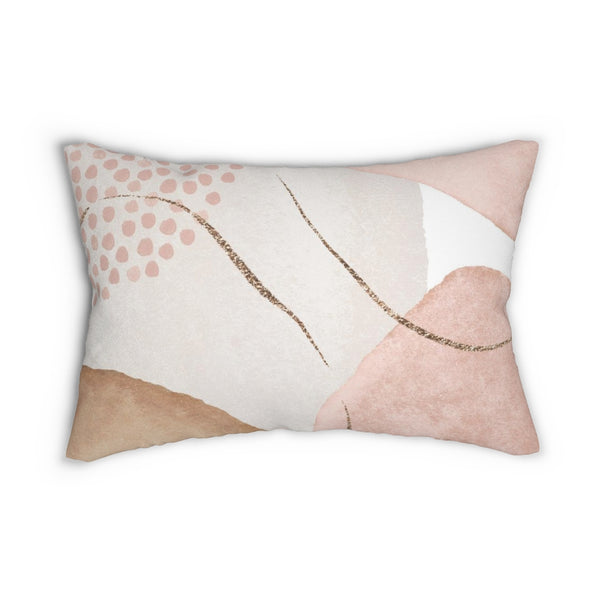 Abstract Boho Lumbar Pillow | Cream Blush Pink Gold