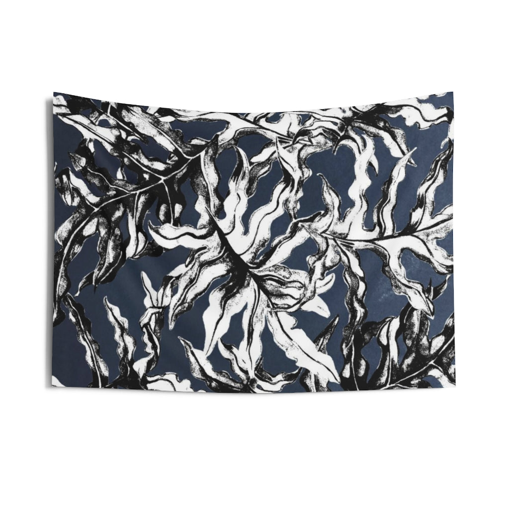 Floral Tapestry | Black Grey White Leaves