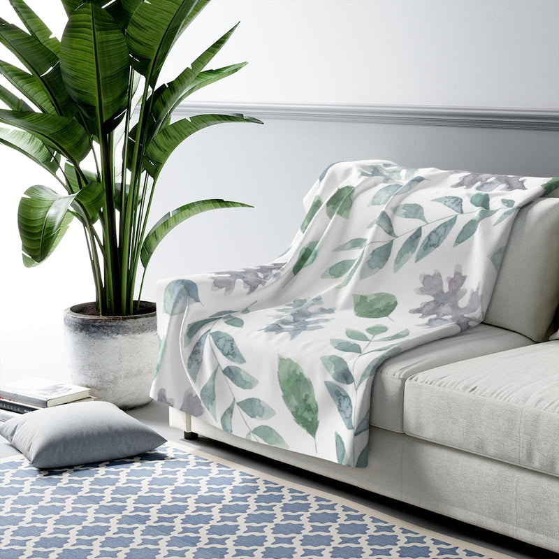 Floral Comfy Blanket | Teal Green Leaves