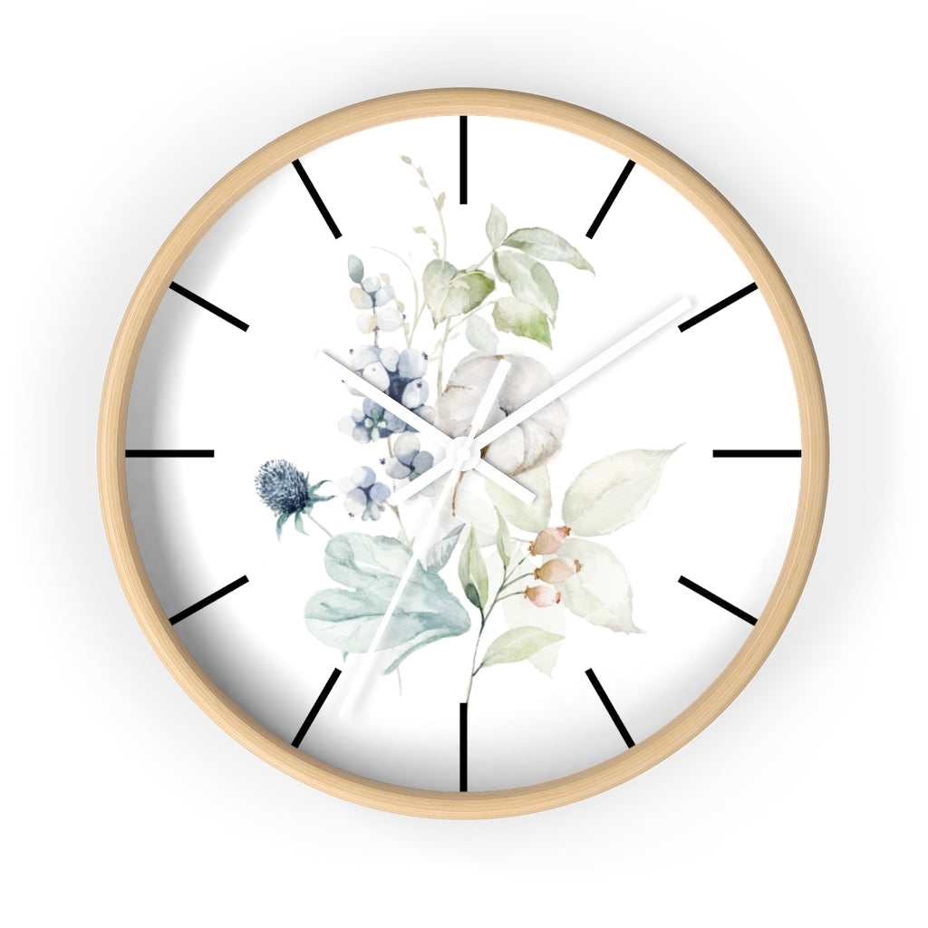 Wood, Floral Wall Clock 10"