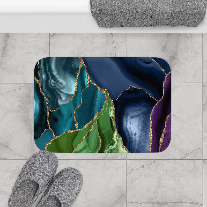 Marble Agate Print Bath Mat | Navy Blue Green