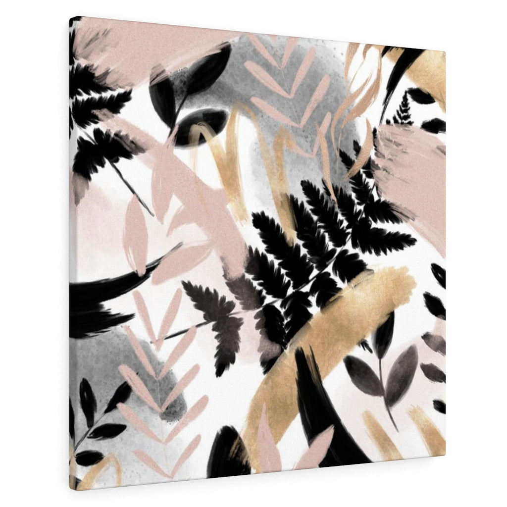 FLORAL WALL CANVAS ART | White Gold Black Pink