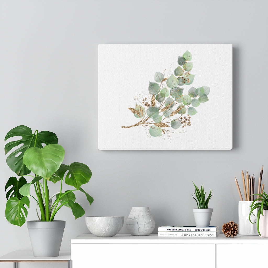 Green and Gold Eucalyptus Canvas Watercolor Wall Art