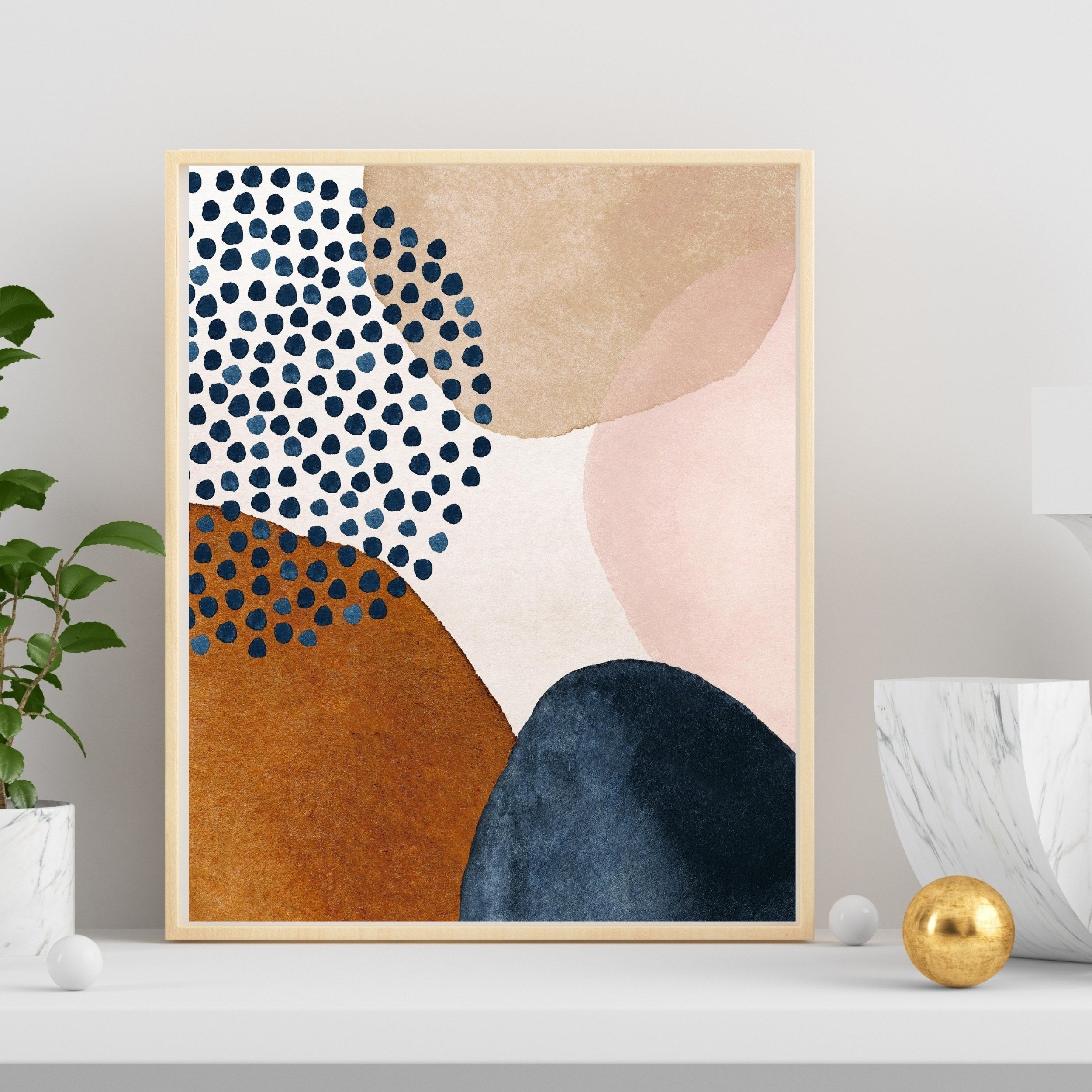 Navy Rust Beige Abstract Art