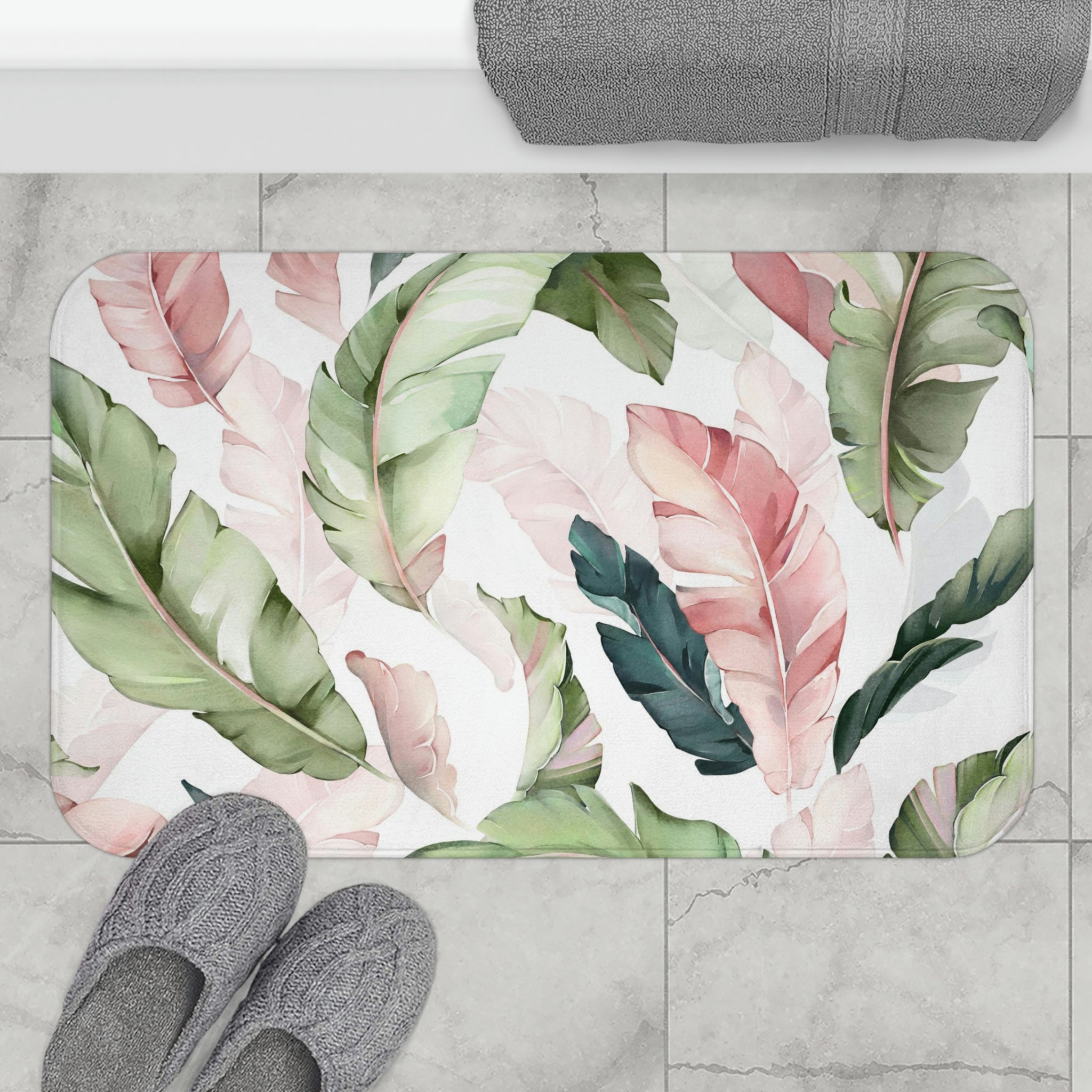 modern floral bath mat