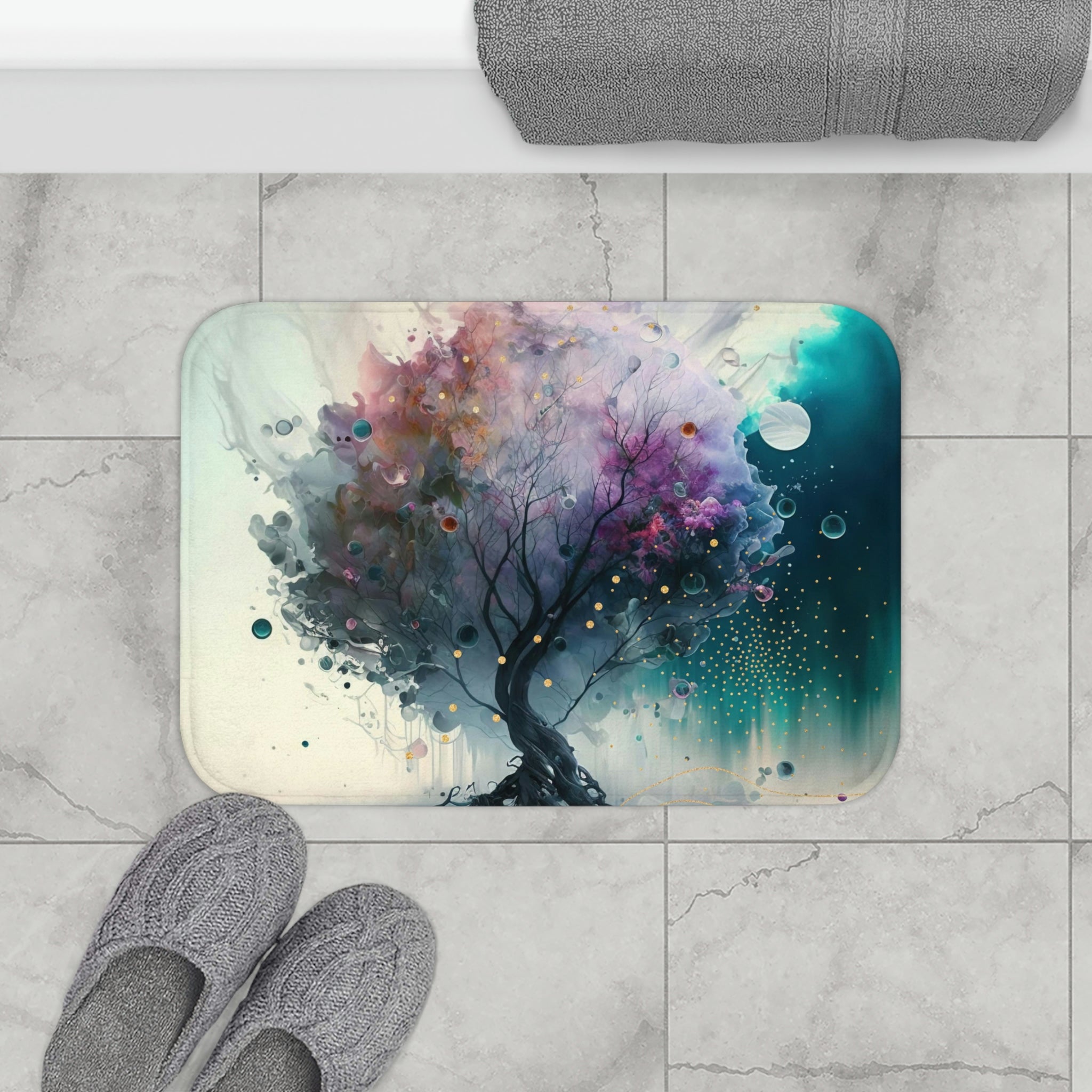 Teal Fantasy Tree | Abstract Bath Mat