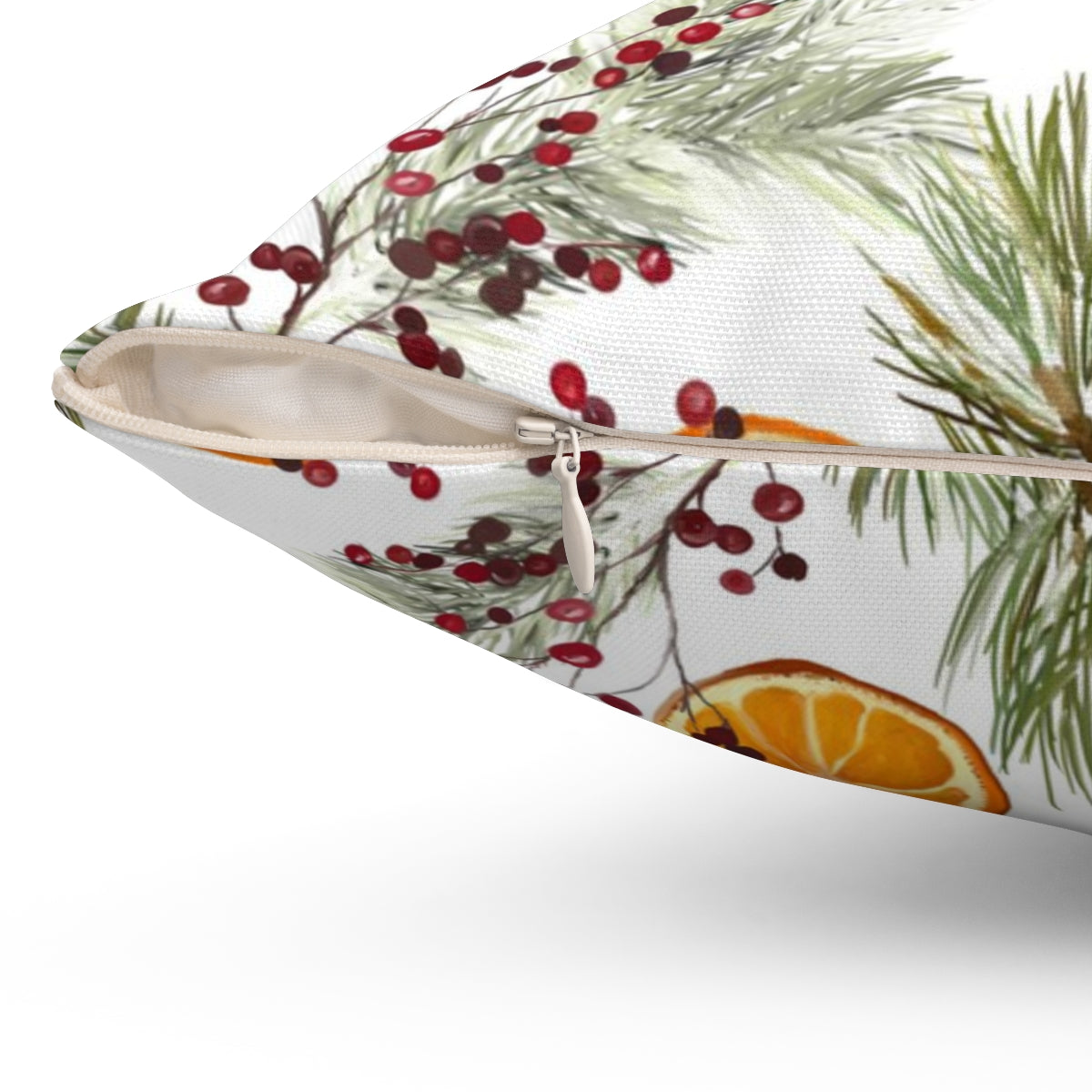 Christmas Square Pillow Cover | White Citrus Pine Needles