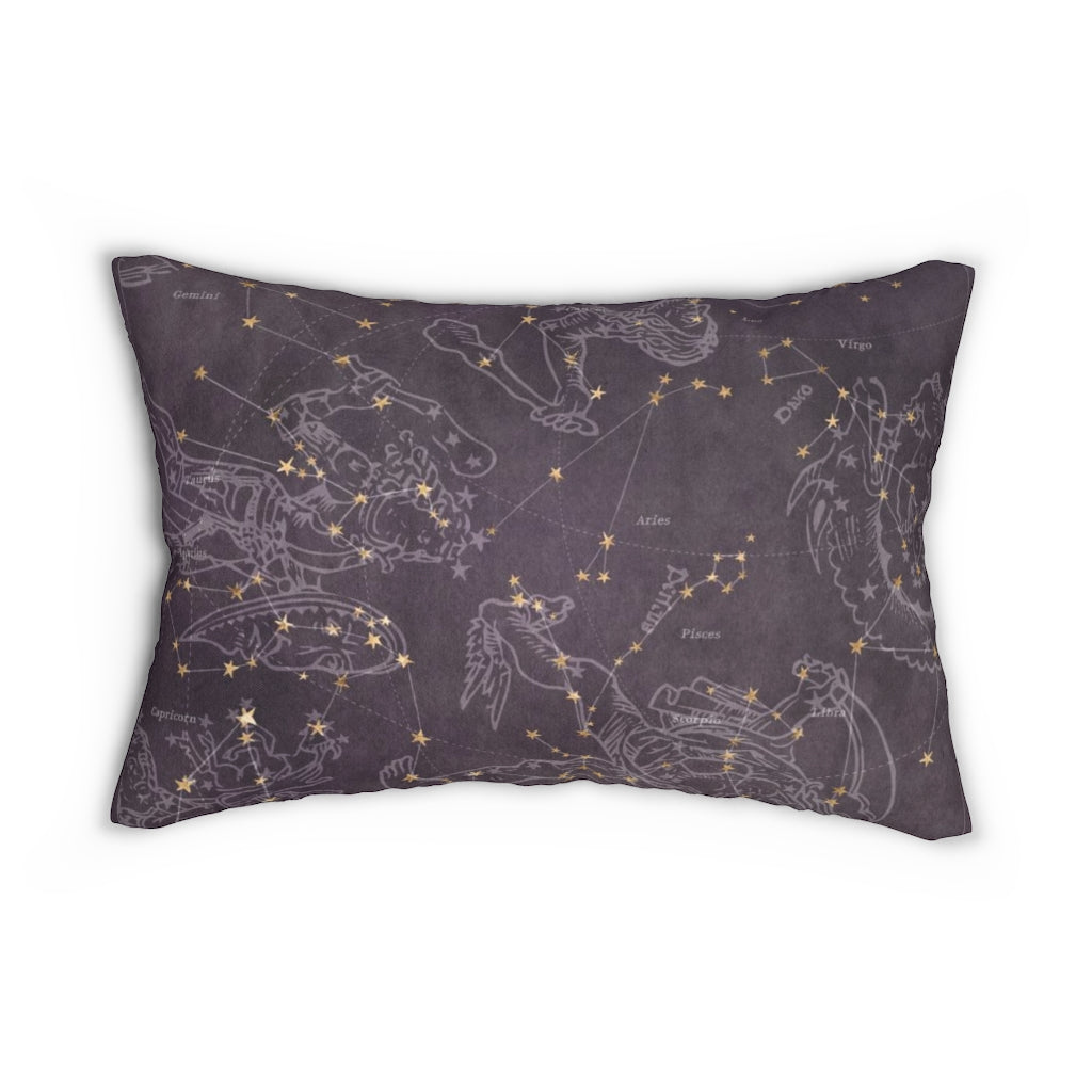 Mystical Boho Lumbar Pillow | Purple Silver Constellations