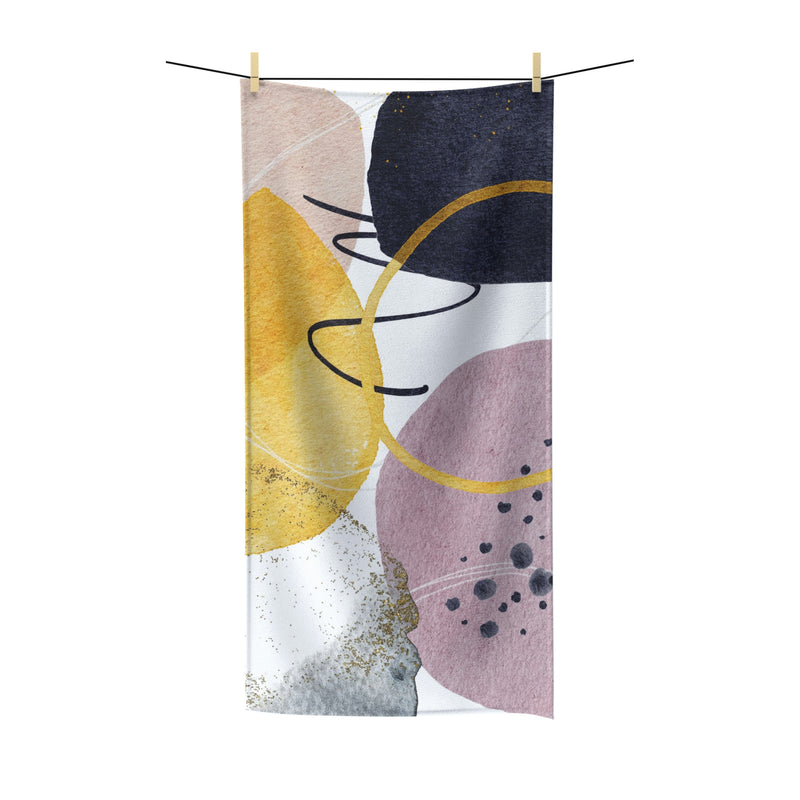 Abstract Boho Bath Towel | Navy Blue Yellow Pink