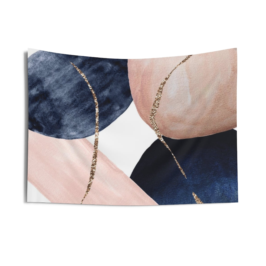 Abstract Tapestry | Navy Blue Beige White Gold