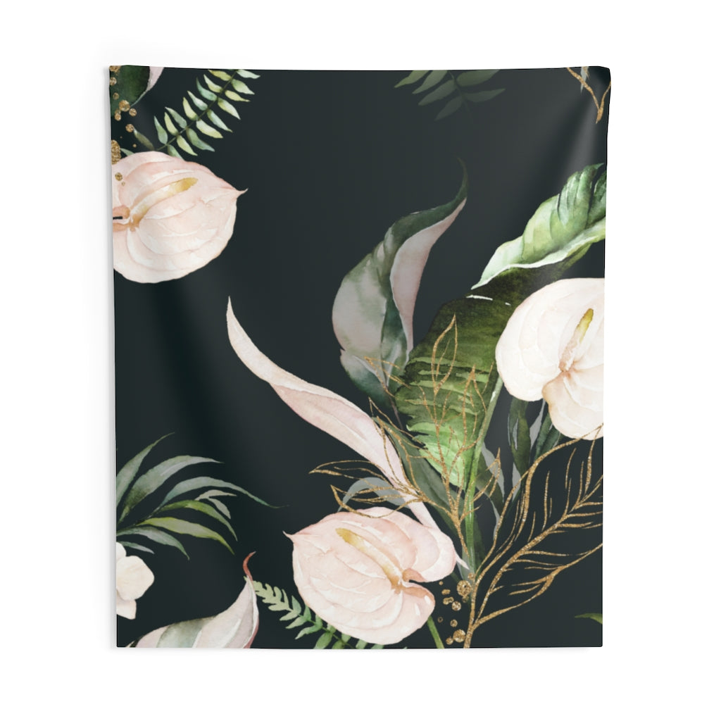 Floral Tapestry | Black Cream Green Orchids