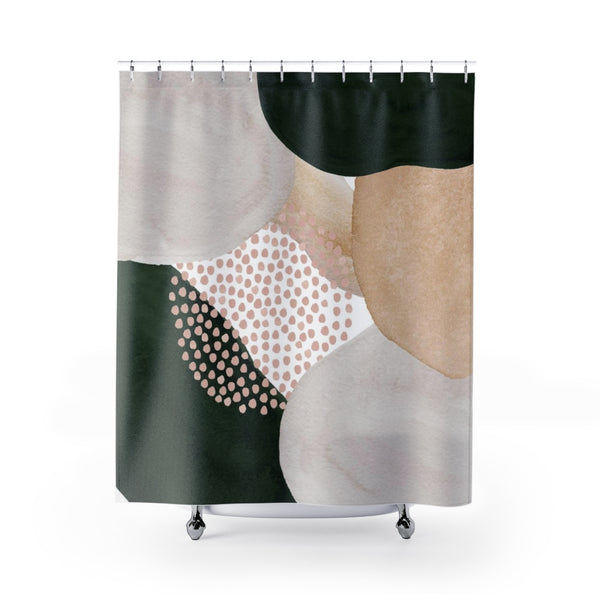 Abstract Boho Shower Curtain | Beige Cream Green