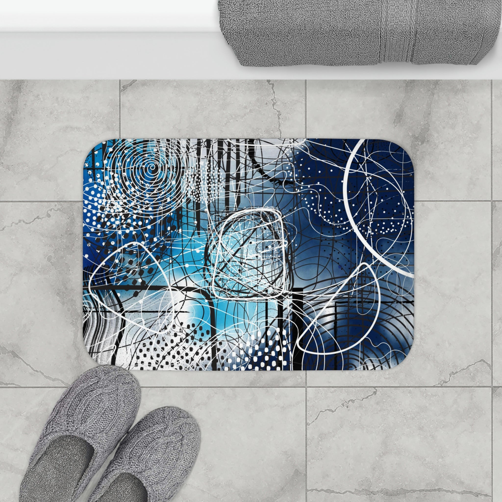 Abstract Bath Mat | Navy Blue