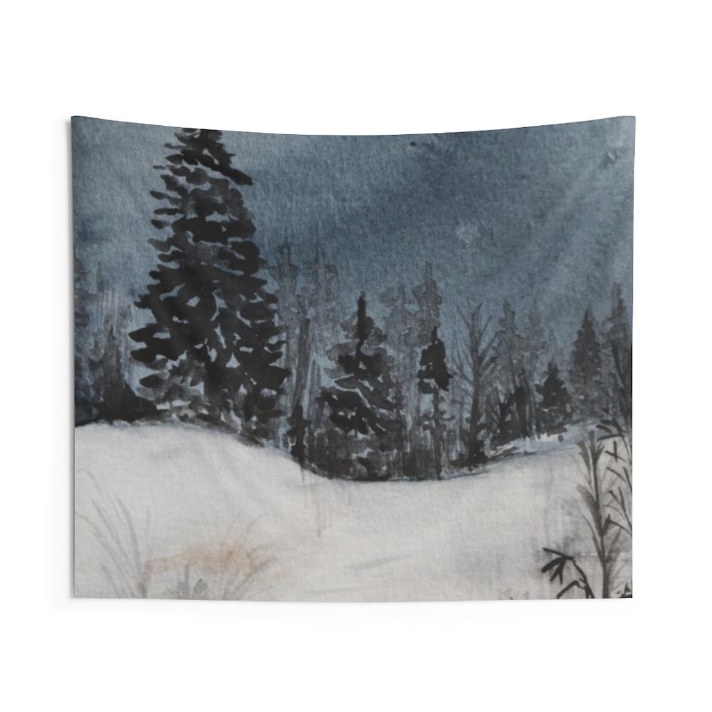 Landscape Tapestry | Grey Indigo Blue Forest