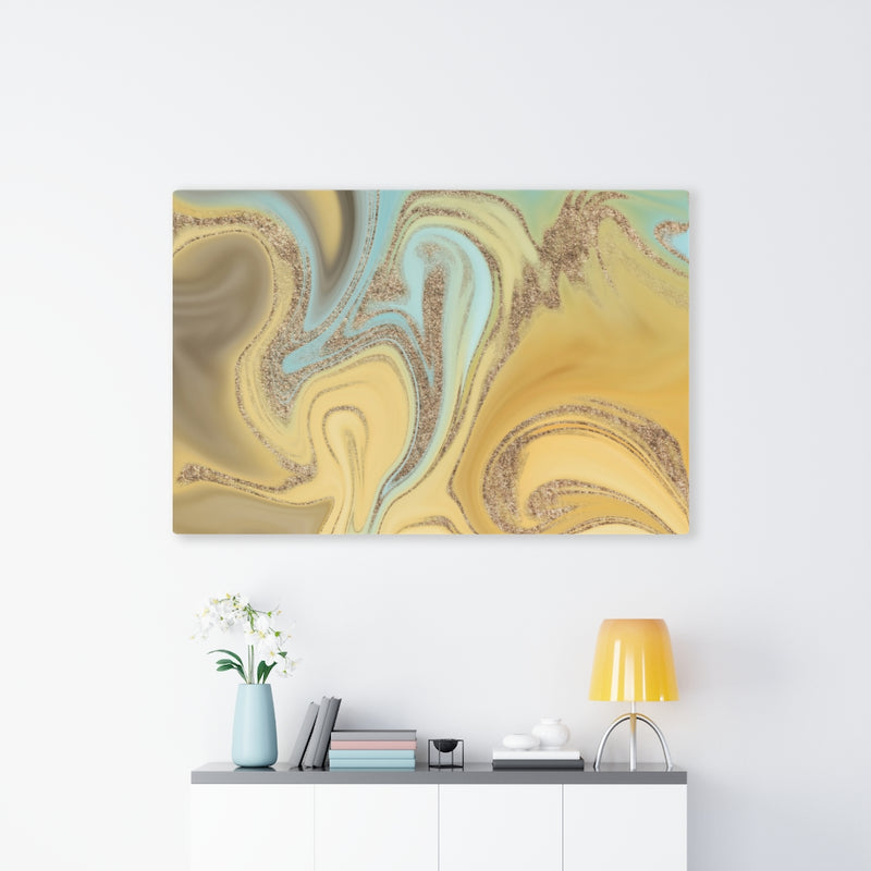 ABSTRACT WALL CANVAS ART | Mint Green Gold Yellow