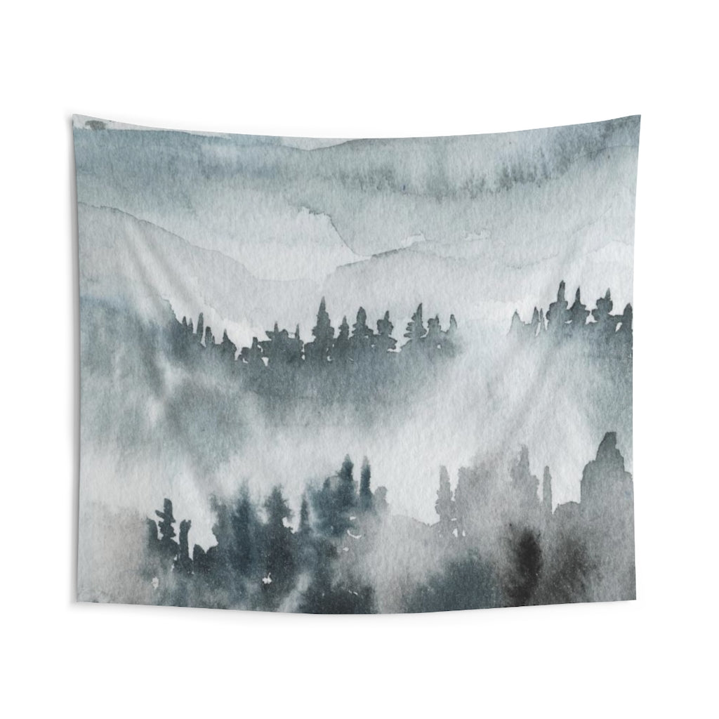 Landscape Tapestry | Grey Indigo Blue Woodlands