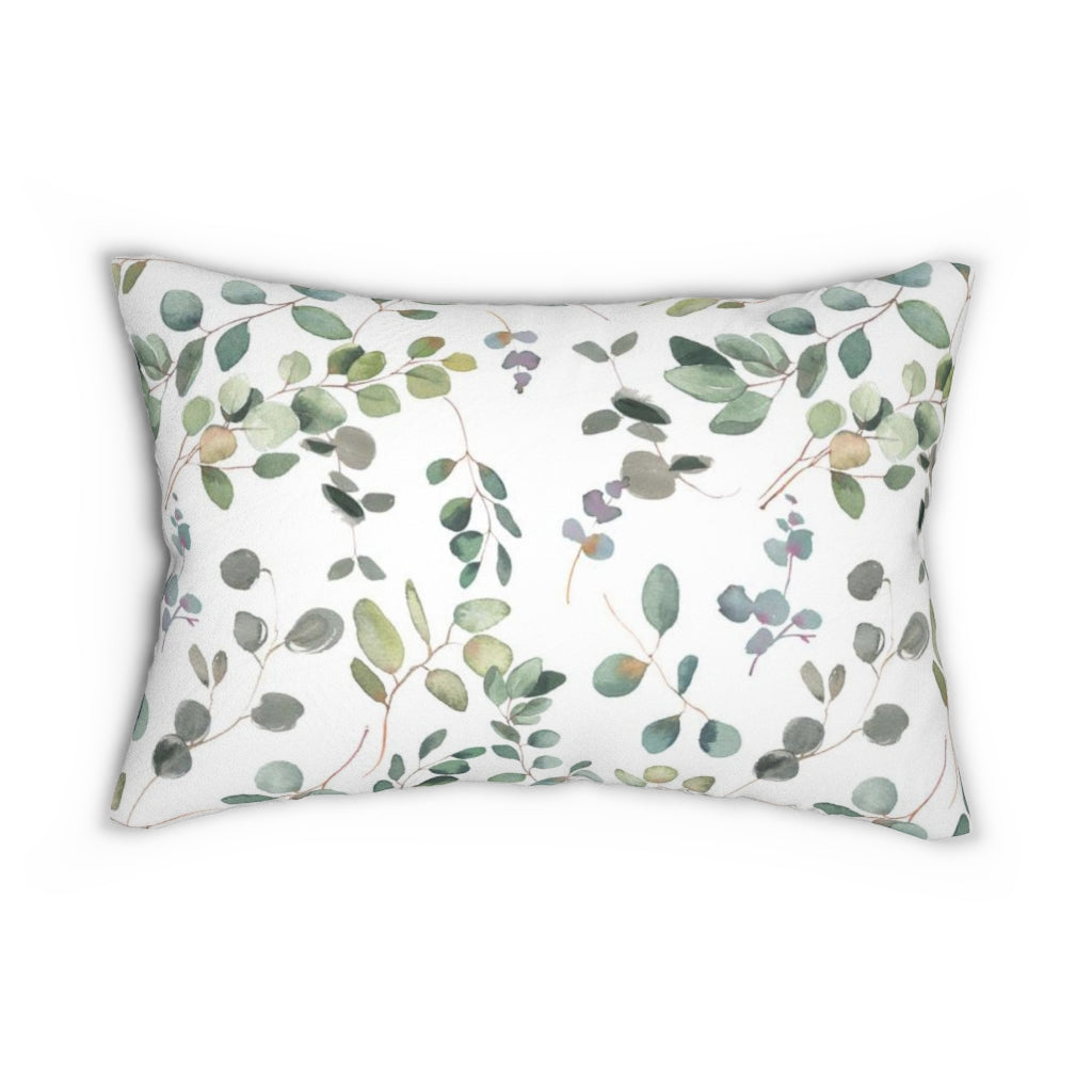 Floral Boho Lumbar Pillow | White Green Yellow