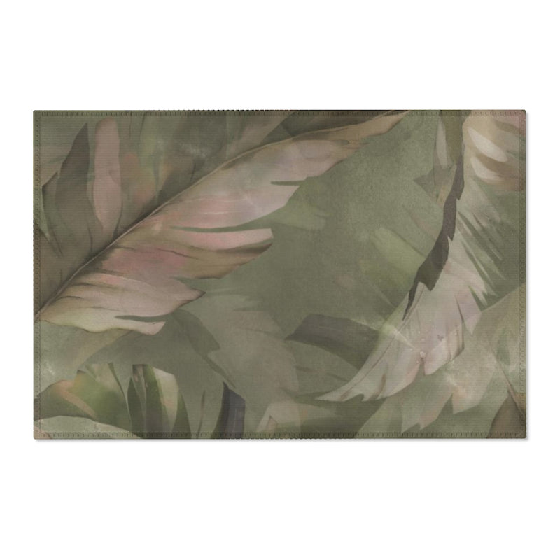 Floral Area Rug | Tropical Green Brown Leaves