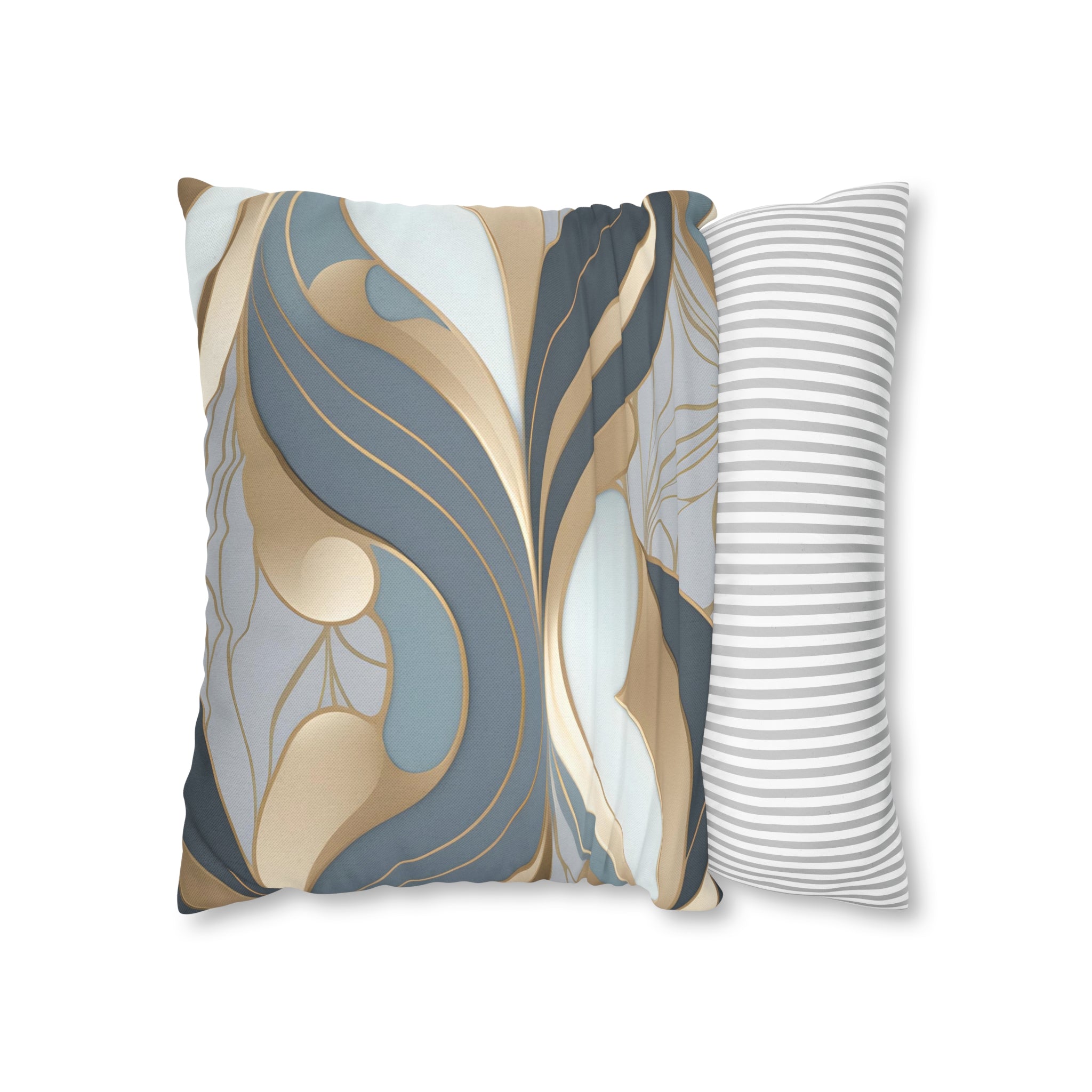 Abstract Boho Pillow Cover | Gray Blue, Gold Beige