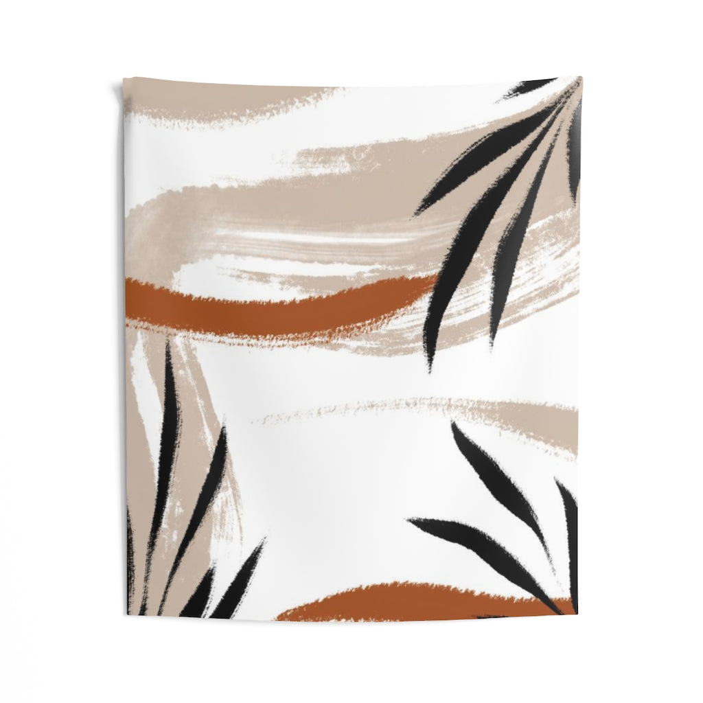 Floral Tapestry | White Brown Black Tropical Leaves