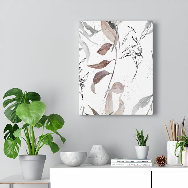 FLORAL WALL CANVAS ART | White Beige Grey Leaves
