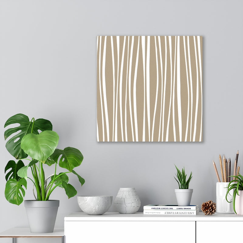 Abstract Canvas Art | Brown White Lines