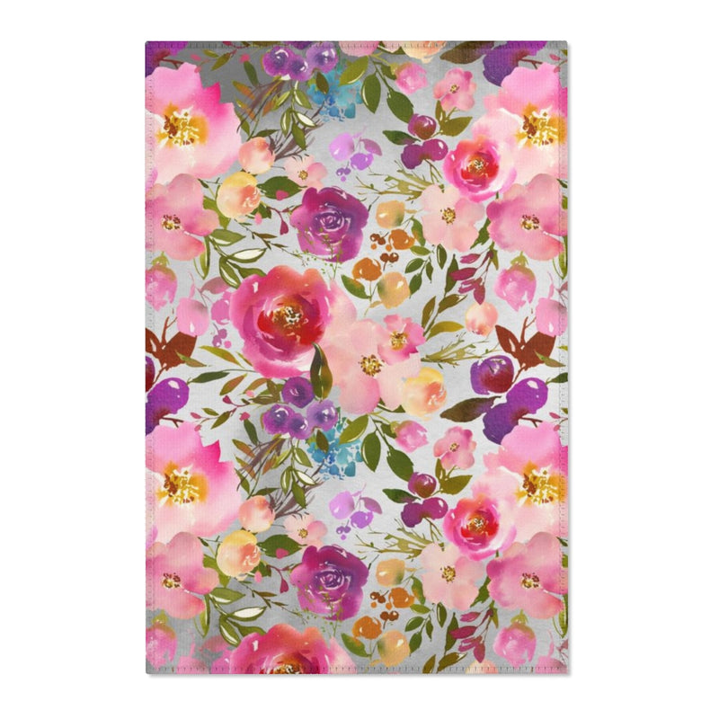 Floral Boho Area Rug | Gray Pink Red