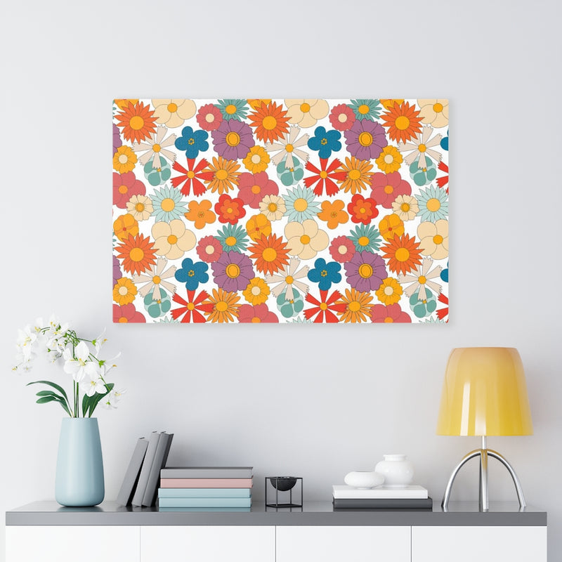 FLORAL WALL CANVAS ART | Mint Blue Red Yellow Beige