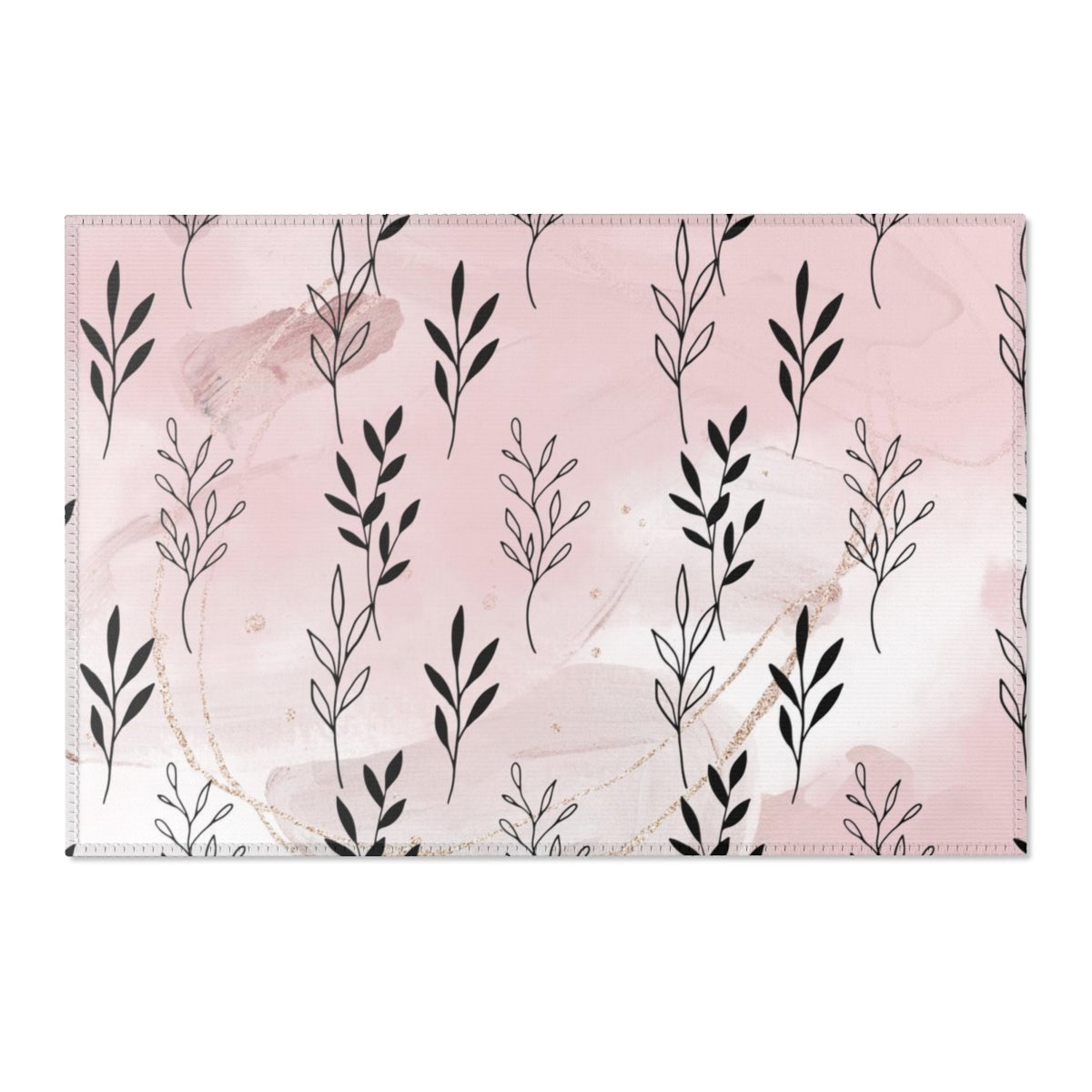 Floral Area Rug | Watercolor Pastel Pink Leaves