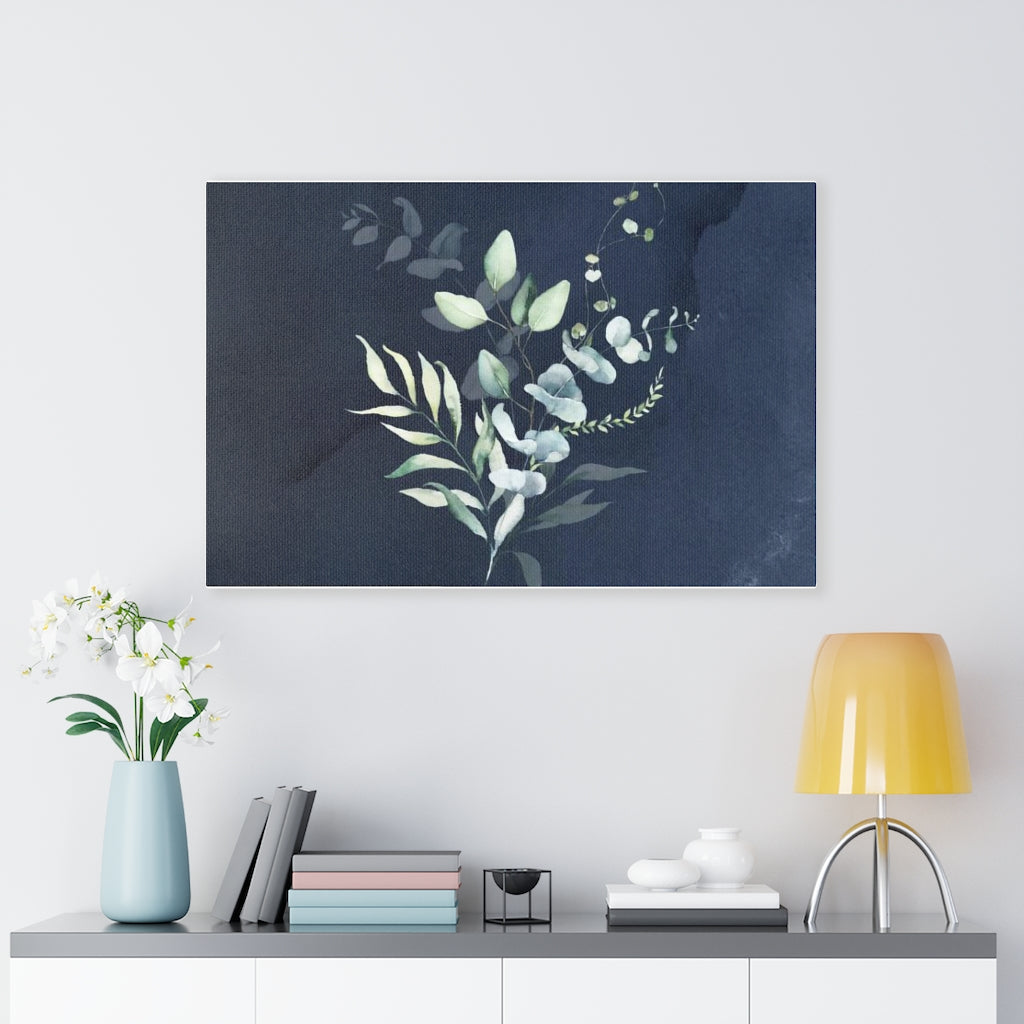 FLORAL WALL CANVAS ART | Navy Blue Green Eucalyptus