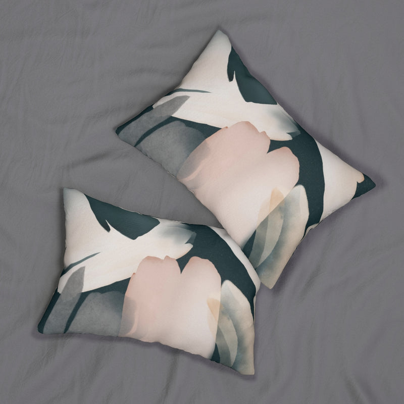 Abstract Boho Lumbar Pillow | Dark Green Blush Pink